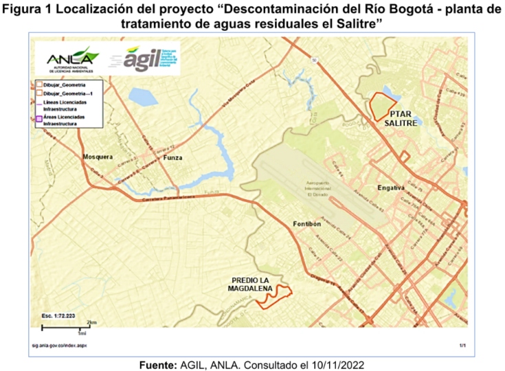 Imagen de la localización del proyecto Planta de tratamiento de aguas residuales del rio Bogotá