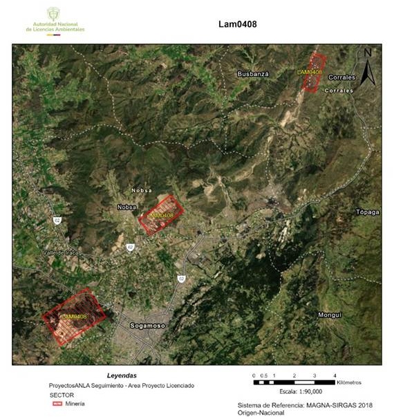 Imágen de la localización del proyecto “Extracción de caliza en los municipios de Tibasosa, Nobsa, Corrales y Busbanzá”