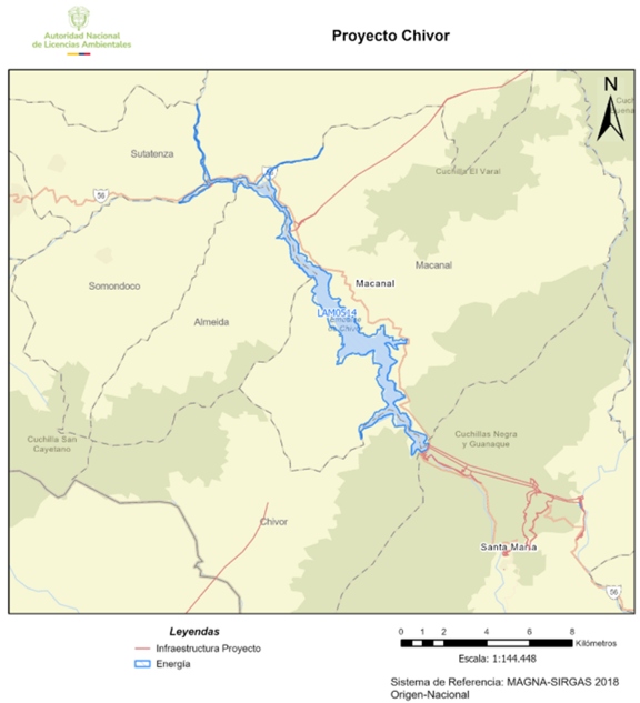 Imágen de la localización del proyecto “Central hidroeléctrica de Chivor”