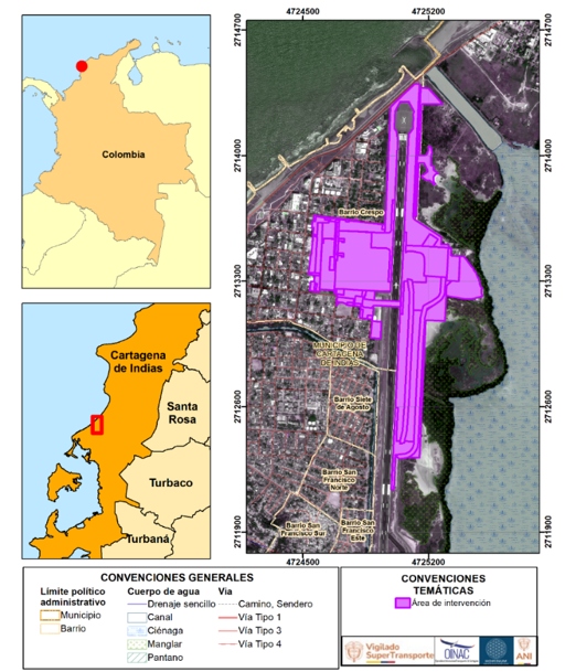Imágen de la localización del proyecto “Modificación de licencia ambiental para el proyecto de ampliación y modernización del aeropuerto Rafael Núñez de Cartagena”