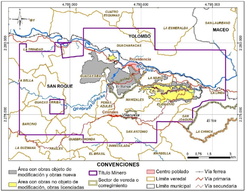 Imágen de la localización del proyecto “Minería de Oro a Cielo Abierto Gramalote”